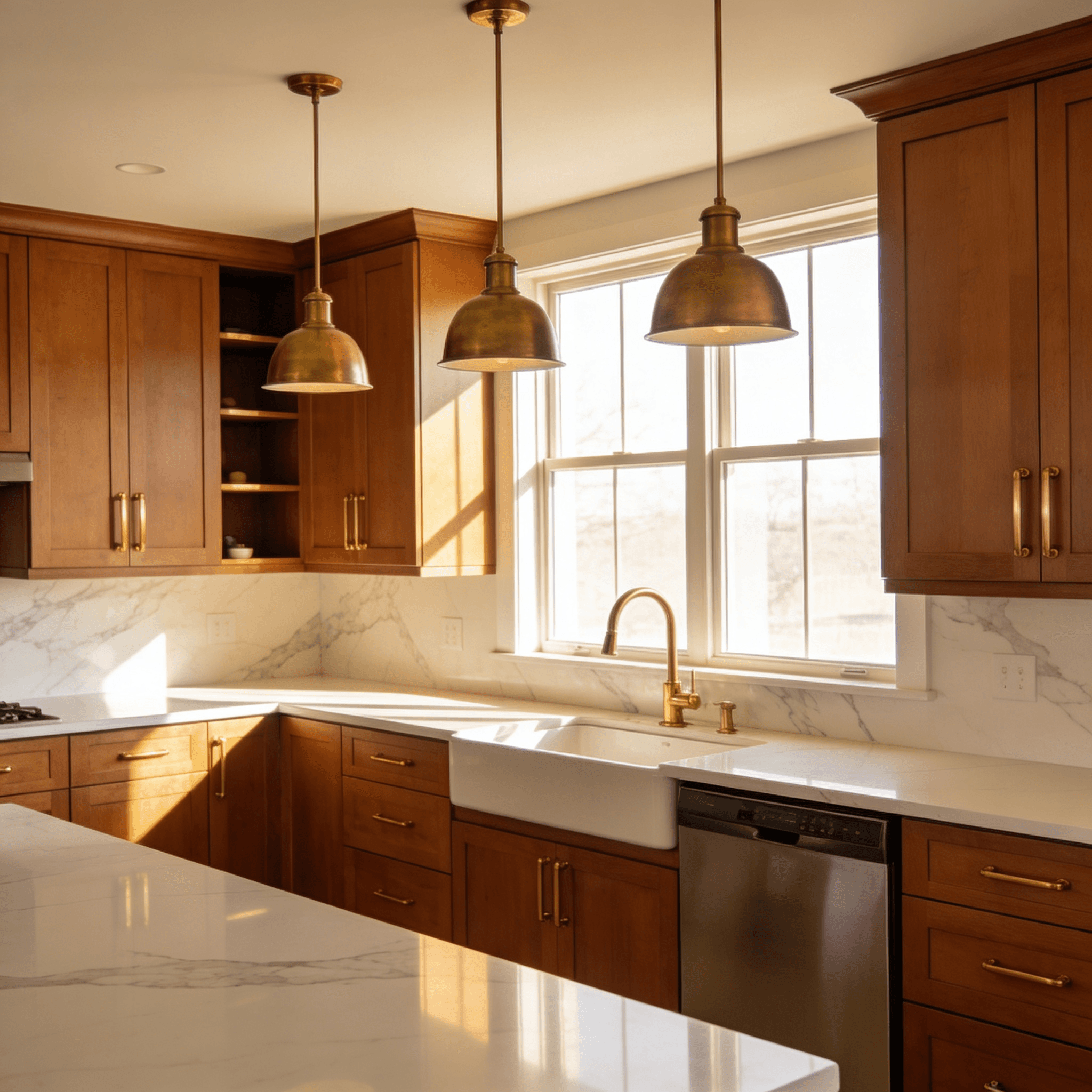 Walnut cabinetry with brass accents in Pasadena