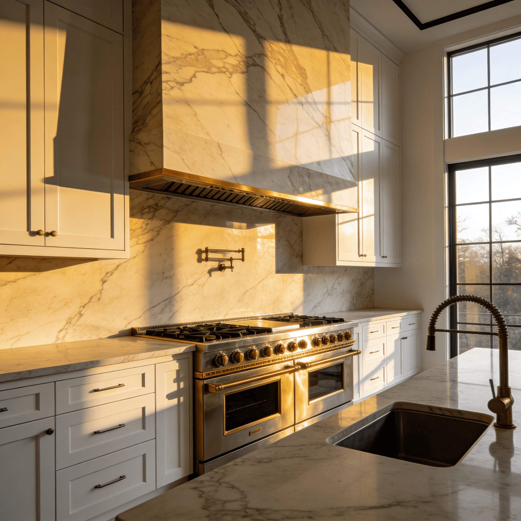 Chef's kitchen with marble backsplash in Redondo Beach